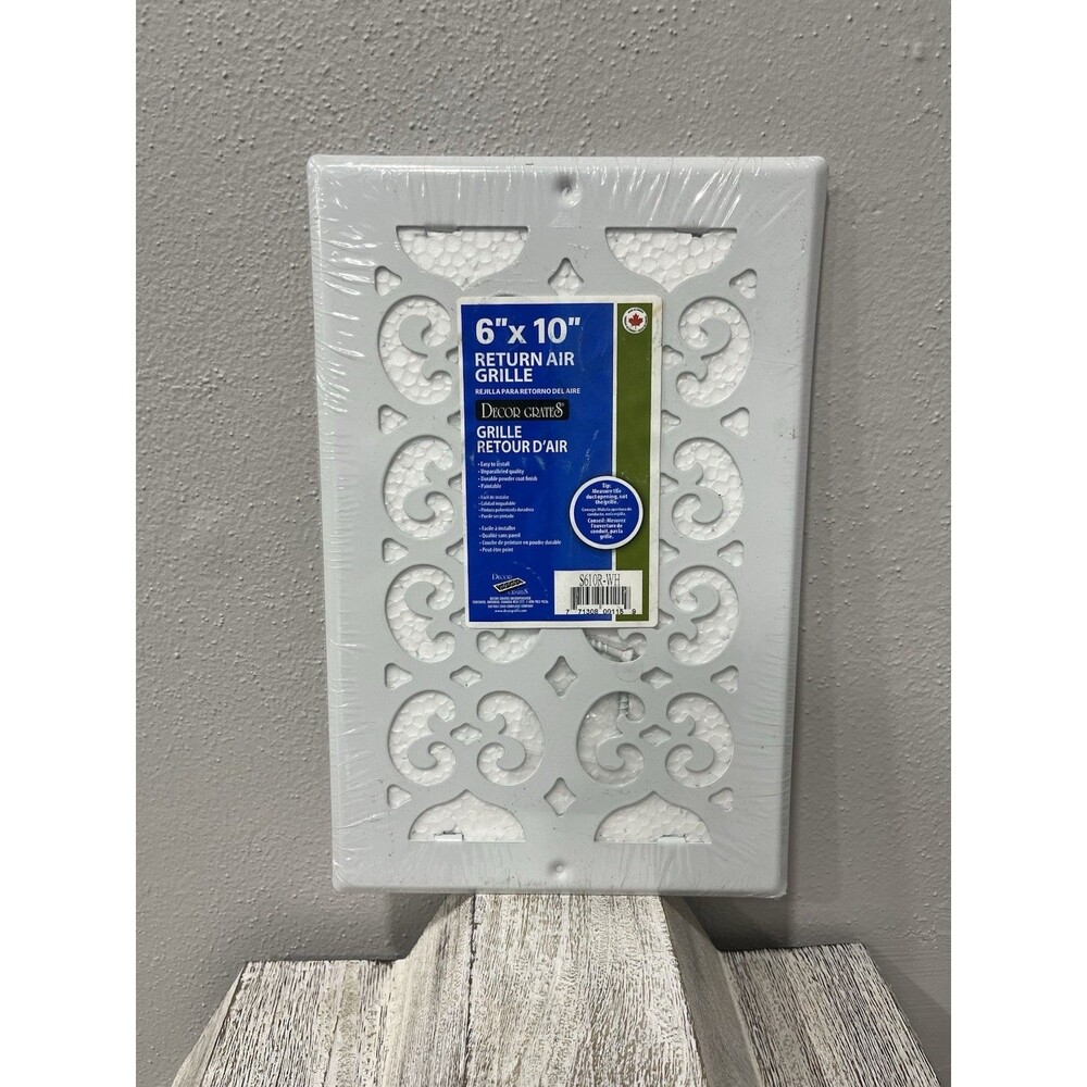 NEW Decor Grates S610R-WH Return Air Grille Vent Cover White Scroll 6"x10" NWT